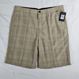 New Hurley Mens Brown Plaid Walking Shorts Size 38